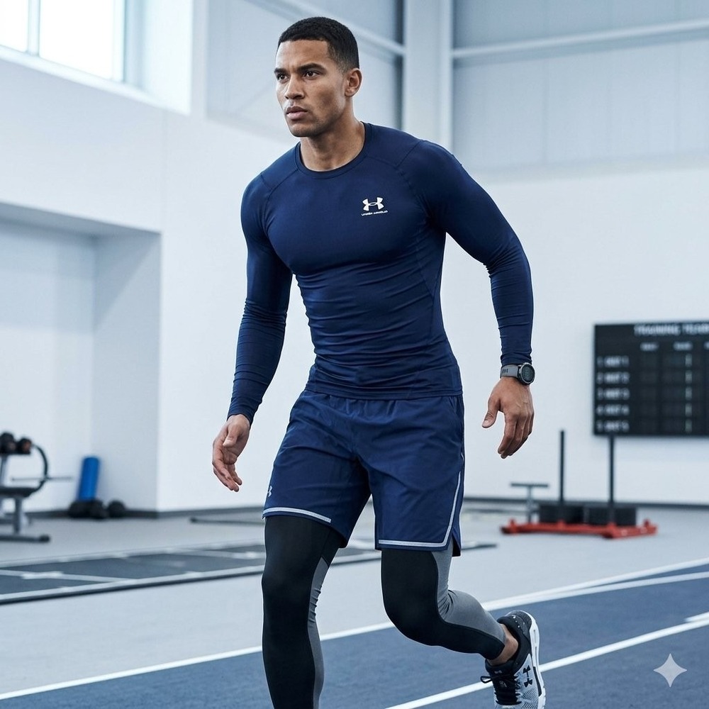 Under Armour Mens HeatGear Armour Compression Long Sleeve Shirt Navy 1361524 S